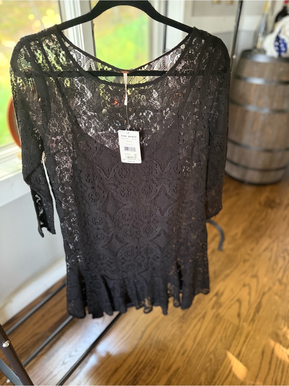Free People Black Lace Peplum Tunic